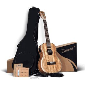 Caramel 6 String CB103G 30 Inch High Gloss Zebra Wood Acoustic & Electric Ukulele Guitalele with Truss Rod with Padded Gig Bag, Strap