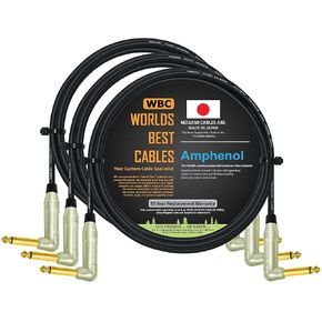 WORLDS BEST CABLES 3 Units - 2 Foot - Pedal, Effects, Patch, Instrument Cable Custom Made Using Mogami 2319 Wire & Amphenol ACPM-RN-AU M-Series Angled Gold TS Plugs