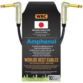 WORLDS BEST CABLES 18 Inch – Pedal, Effects, Patch, Instrument Cable Custom Made Using Mogami 2319 Wire & Amphenol ACPM-RN-AU M-Series Angled Gold TS Plugs
