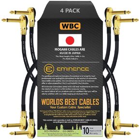 WORLDS BEST CABLES 4 Units - 11 Inch - Pedal, Effects, Patch, Instrument Cable Custom Made Made Using Mogami 2524 Wire and Eminence Gold Plated ¼ inch (6.35mm) R/A Pancake Type Connectors