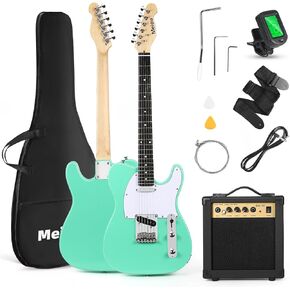 39 Inch Electric Guitar kit with Amp, Strings, Strap, Digital Tuner, Picks, Gig Bag, Cable, Tremolo Bar,ChristmasThanksgiving Holiday Gift (Green)