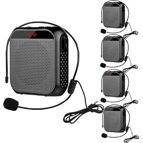 Portable Voice Amplifier for Teachers,Rechargeable Portable Microphone with Speaker,Wired Microphone,Pa System for Outdoors, Teaching, Meeting, Tour Guide, Yoga(5PCS,Black)