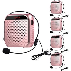Portable Voice Amplifier for Teachers,Rechargeable Portable Microphone with Speaker,Wired Microphone,Pa System for Outdoors, Teaching, Meeting, Tour Guide, Yoga(5PCS,Black)
