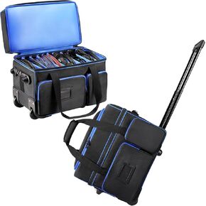 DJ Cable Bag with Wheels, Rolling DJ Cable Bag with Large Capacity & Multi-pocket, DJ Equipment Roller Soft Bag Padded DJ Travel Gig-Bag with Removable Dividers