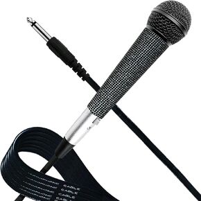 58 Vocal Microphone with XLR Cable, Black Die-Cast Body and Sparkle Rhinestones Handle Sleeve for KTV, Singing, DJ, Church, Presentation, Recording