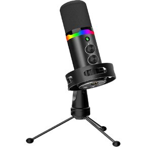 ميكروفون ألعاب JUOPIA XLR/USB، ميكروفون ديناميكي لبث البودكاست، ميكروفون كمبيوتر مع ضوء RGB، زر كتم الصوت، مقبس سماعة الرأس وحامل سطح المكتب للتسجيل الصوتي والتعليق الصوتي