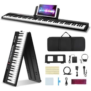 Asmuse Piano Keyboard 88 Key, Portable Keyboard Piano Full Size Semi Weighted, Bluetooth MIDI Folding Keyboard with Microphone Sustain Pedal Bag, Foldable Electric Piano for Beginners Adults Practice