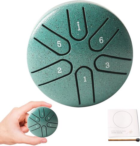 Steel Tongue Drum Tundrum 3 Inch 6 Notes Hand Drum Rain Drum with Handpan Drum Mallets, Music Book, Sound Instrument for Musical Education Entertainment Yoga Chakra (Sword Shape) (Malachite in Saudi Arabia