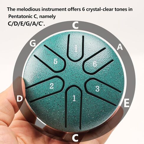 Steel Tongue Drum Tundrum 3 Inch 6 Notes Hand Drum Rain Drum with Handpan Drum Mallets, Music Book, Sound Instrument for Musical Education Entertainment Yoga Chakra (Sword Shape) (Malachite in Saudi Arabia