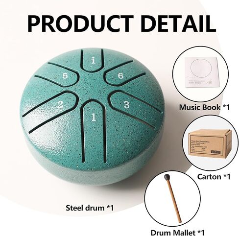 Steel Tongue Drum Tundrum 3 Inch 6 Notes Hand Drum Rain Drum with Handpan Drum Mallets, Music Book, Sound Instrument for Musical Education Entertainment Yoga Chakra (Sword Shape) (Malachite in Saudi Arabia