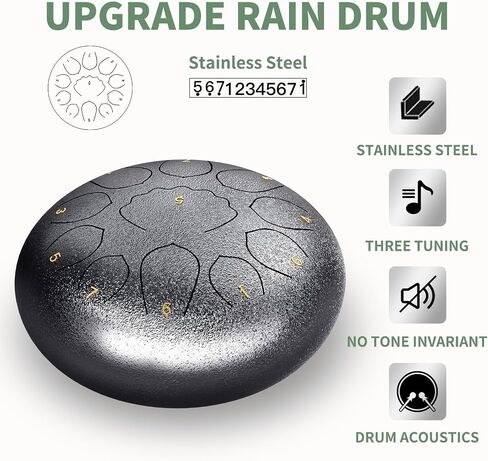 Rain Drum for Outside Garden, 8 Inches 11 Notes Steel Tongue Drum Rain Chime, Chakra Drum for Rain, Rain Drum for Outside Garden When It Rains (Sliver） in Kuwait