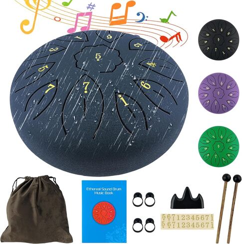 طبلة اللسان الفولاذية 6 بوصات 11 طبلة مطر طبلة اليد للحديقة الخارجية، طبلة الباندا الآلات الموسيقية مع أعواد الطبل، حامل، مجداف الإصبع، كتاب الموسيقى، حقيبة سفر للبالغين والأطفال in Kuwait