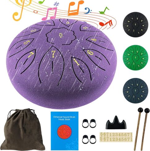 Rain Drum for Garden, 6 Inches 11 Notes Steel Tongue Drum for Adults Kids, Hand Drum Percussion Instrument with Drumsticks, Finger Paddle, Music Book and Travel Bag Yoga Chakra Gifts, Blue in Saudi Arabia
