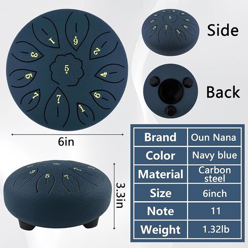 طبلة اللسان الفولاذية 6 بوصات 11 طبلة مطر طبلة اليد للحديقة الخارجية، طبلة الباندا الآلات الموسيقية مع أعواد الطبل، حامل، مجداف الإصبع، كتاب الموسيقى، حقيبة سفر للبالغين والأطفال in Kuwait