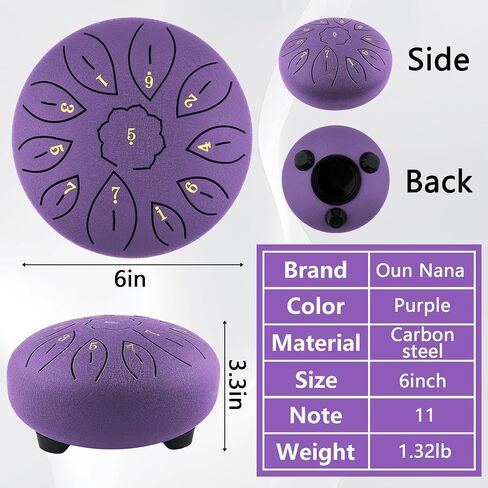 Rain Drum for Garden, 6 Inches 11 Notes Steel Tongue Drum for Adults Kids, Hand Drum Percussion Instrument with Drumsticks, Finger Paddle, Music Book and Travel Bag Yoga Chakra Gifts, Blue in Saudi Arabia