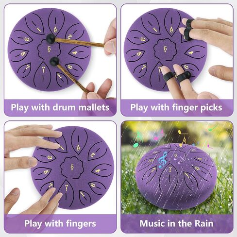 Rain Drum for Garden, 6 Inches 11 Notes Steel Tongue Drum for Adults Kids, Hand Drum Percussion Instrument with Drumsticks, Finger Paddle, Music Book and Travel Bag Yoga Chakra Gifts, Blue in Saudi Arabia