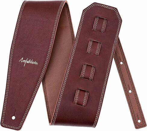 Nefelibata 3.8" Wide Guitar Strap, Full Grain Leather, Adjustable Length 49" to 57" with Foam Padding for Bass, Electric, and Acoustic Guitars (Burgundy) in Kuwait