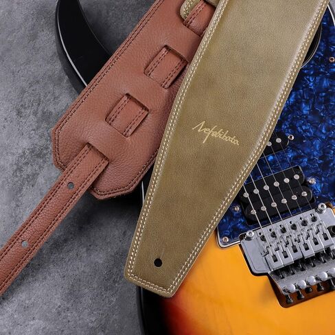 Nefelibata 3.8" Wide Guitar Strap, Full Grain Leather, Adjustable Length 49" to 57" with Foam Padding for Bass, Electric, and Acoustic Guitars (Burgundy) in Kuwait