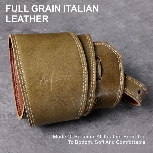 Nefelibata 3.8" Wide Guitar Strap, Full Grain Leather, Adjustable Length 49" to 57" with Foam Padding for Bass, Electric, and Acoustic Guitars (Burgundy) in Kuwait