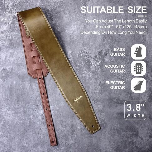 Nefelibata 3.8" Wide Guitar Strap, Full Grain Leather, Adjustable Length 49" to 57" with Foam Padding for Bass, Electric, and Acoustic Guitars (Burgundy) in Kuwait