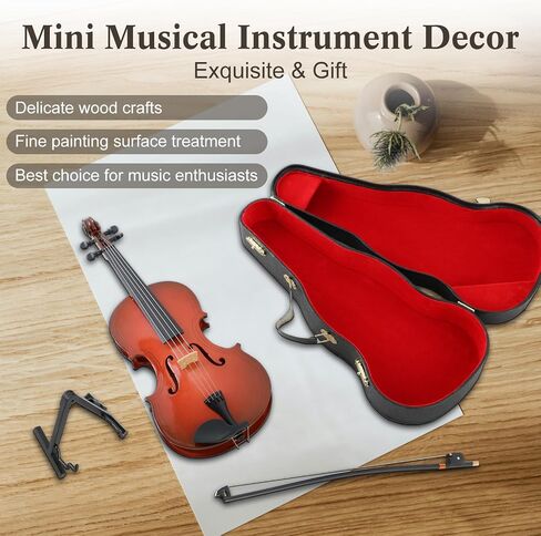 EASTROCK Miniature Violin Model, 9.8in Wooden Mini Violin Model with Stand Black Leather Case Dollhouse Accessories Mini Violin Musical Instruments Decor Gift for Home Office in Kuwait