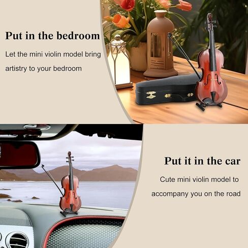 EASTROCK Miniature Violin Model, 9.8in Wooden Mini Violin Model with Stand Black Leather Case Dollhouse Accessories Mini Violin Musical Instruments Decor Gift for Home Office in Kuwait