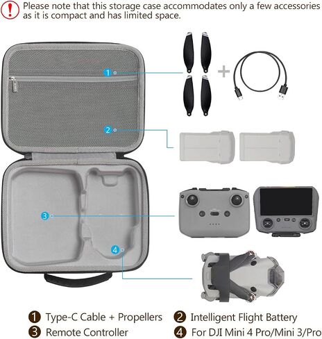 حقيبة سفر صلبة JSVER لـ DJI Mini 4 Pro حقيبة حمل لـ DJI Mini 4 Pro/Mini 3/ Pro/DJI RC 2/ RC/RC-N2/ N1، وحدة تحكم عن بعد، بطاريات طيران ذكية، مراوح وملحقات أخرى in Kuwait