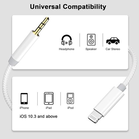 iPhone Aux Cord for Car, 3.3ft [Apple MFi Certified] Lightning to 3.5 mm AUX Audio Cable Cord for Car Home Stereo, Speaker, Headphone Compatible with iPhone 14 13 12 11 Pro Max XS XR X 8 7 6, White in Saudi Arabia