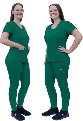 مجموعة ANGIE UNIFORMS PREMIUM Jogger Scrubs للنساء. جزء علوي من ألياف لدنة بجيبين/بنطلون رياضي بأرجل مدببة. ناعمة وقابلة للتمدد. in Saudi Arabia