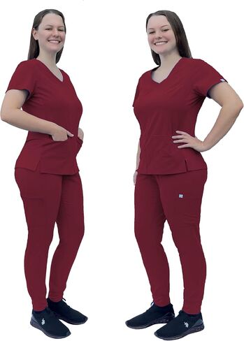 مجموعة ANGIE UNIFORMS PREMIUM Jogger Scrubs للنساء. جزء علوي من ألياف لدنة بجيبين/بنطلون رياضي بأرجل مدببة. ناعمة وقابلة للتمدد. in Saudi Arabia