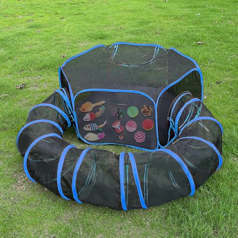 bnosdm في الهواء الطلق حاويات القط المحمولة المنبثقة خيمة القط مع نفق شبكة قابلة للطي ملعب الحيوانات الأليفة داخل حقيبة التخزين للقطط هريرة والحيوانات الصغيرة خارج in Kuwait