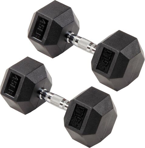 Signature Fitness Premium Rubber Encased Hex Dumbbell, Pair or Single, 10-100 Pounds in Saudi Arabia