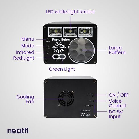 أضواء دي جي 3 في 1 من Neatfi مع جهاز تحكم عن بعد، وأضواء حفلات داخلية وخارجية، وإضاءة ديسكو، وأضواء كرة ديسكو ملونة للرقص، وحفلات أعياد الميلاد، والديكورات وأضواء المسرح (أسود) in Kuwait