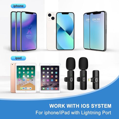 JYX 2 حزمة من ميكروفونات Lavalier اللاسلكية لأجهزة iPhone وiPad - انقر احترافيًا على الميكروفونات للتسجيل، ميكروفون ذو طية صدر السترة 2.4G شريحة مدمجة لتقليل الضوضاء للتأخير المنخفض للبودكاست ومدونة الفيديو in Kuwait