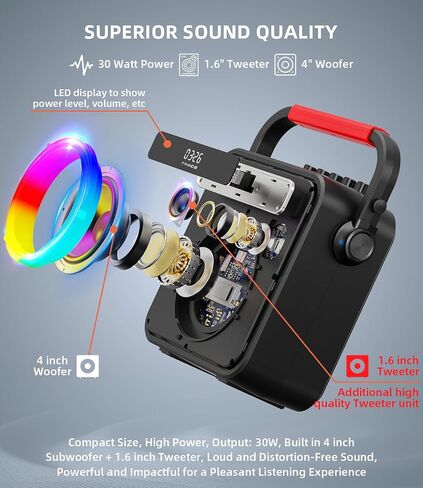 Karaoke Machine for Adults & Kids, w/ 2 Wireless Microphones & Bass/Treble Adjustable Portable Bluetooth Speaker PA System w/RGB LED Lights SYNC Melody, Ideal for Gatherings Courtyard Outdoor & Gift in Saudi Arabia