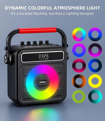 Karaoke Machine for Adults & Kids, w/ 2 Wireless Microphones & Bass/Treble Adjustable Portable Bluetooth Speaker PA System w/RGB LED Lights SYNC Melody, Ideal for Gatherings Courtyard Outdoor & Gift in Saudi Arabia