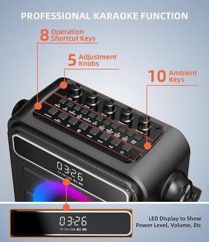 Karaoke Machine for Adults & Kids, w/ 2 Wireless Microphones & Bass/Treble Adjustable Portable Bluetooth Speaker PA System w/RGB LED Lights SYNC Melody, Ideal for Gatherings Courtyard Outdoor & Gift in Saudi Arabia