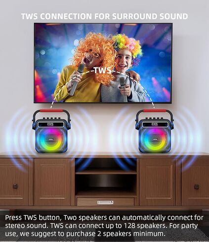 Karaoke Machine for Adults & Kids, w/ 2 Wireless Microphones & Bass/Treble Adjustable Portable Bluetooth Speaker PA System w/RGB LED Lights SYNC Melody, Ideal for Gatherings Courtyard Outdoor & Gift in Saudi Arabia