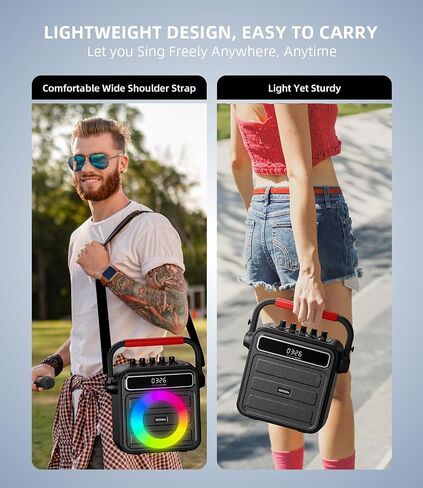 Karaoke Machine for Adults & Kids, w/ 2 Wireless Microphones & Bass/Treble Adjustable Portable Bluetooth Speaker PA System w/RGB LED Lights SYNC Melody, Ideal for Gatherings Courtyard Outdoor & Gift in Saudi Arabia