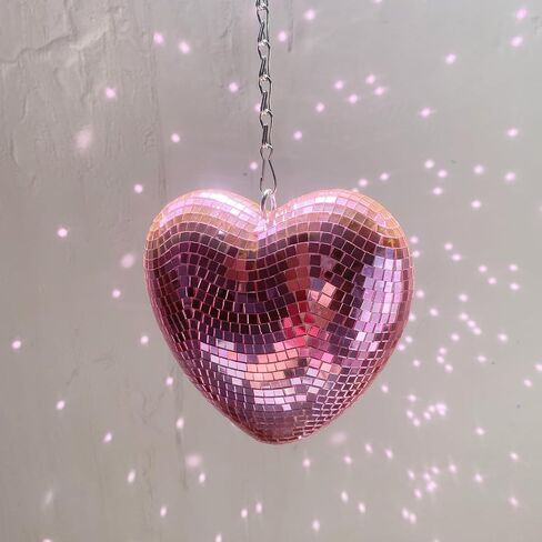 6 Inch Pink Heart Shaped Disco Balls with Chain for Party, Handmade Gifts Mirror Disco Ball for Decor, Room, Wedding, Garden, Retro Reflective Disco Ball, Disco Ball Decorations in Saudi Arabia