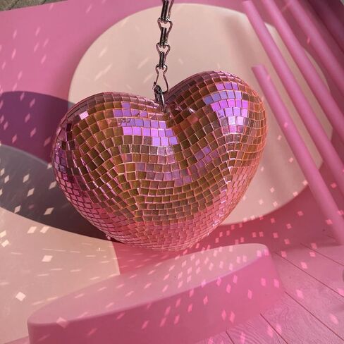6 Inch Pink Heart Shaped Disco Balls with Chain for Party, Handmade Gifts Mirror Disco Ball for Decor, Room, Wedding, Garden, Retro Reflective Disco Ball, Disco Ball Decorations in Saudi Arabia