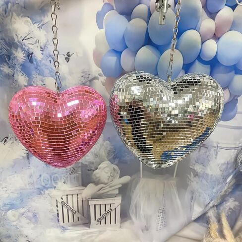 6 Inch Pink Heart Shaped Disco Balls with Chain for Party, Handmade Gifts Mirror Disco Ball for Decor, Room, Wedding, Garden, Retro Reflective Disco Ball, Disco Ball Decorations in Saudi Arabia