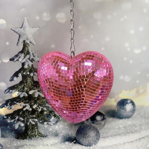 6 Inch Pink Heart Shaped Disco Balls with Chain for Party, Handmade Gifts Mirror Disco Ball for Decor, Room, Wedding, Garden, Retro Reflective Disco Ball, Disco Ball Decorations in Saudi Arabia