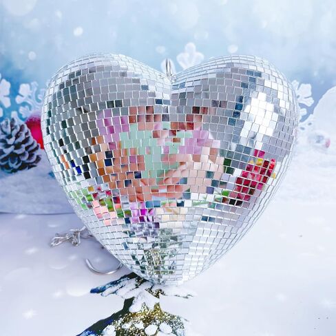 6 Inch Pink Heart Shaped Disco Balls with Chain for Party, Handmade Gifts Mirror Disco Ball for Decor, Room, Wedding, Garden, Retro Reflective Disco Ball, Disco Ball Decorations in Kuwait