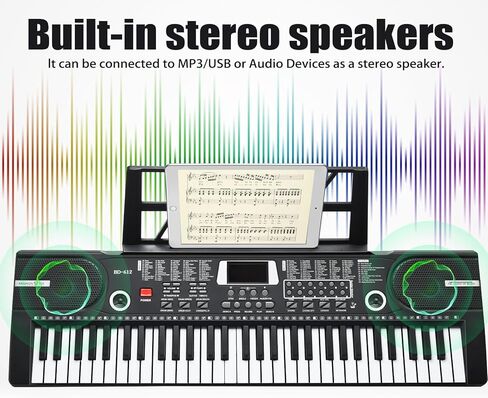 61 Key Keyboard Piano, Portable Electronic Keyboard Piano for Beginners with Speakers, Microphone, Sheet Music Stand, 100 Voices, 100 Rhythms, Digital Music Keyboard for Beginners in Kuwait