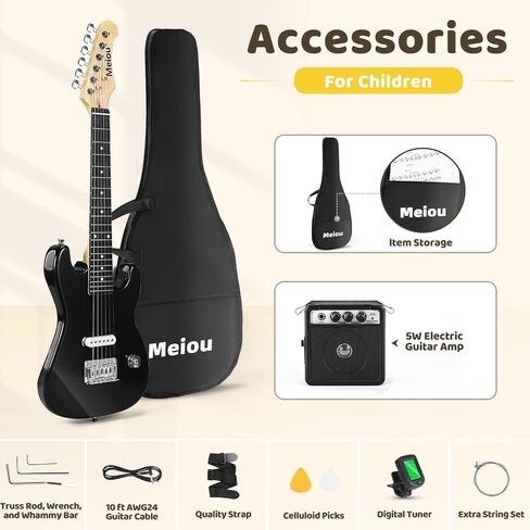 30 Inch Kids Electric Guitar Beginner Kits ST Style Mini Electric Guitar withAmp,Bag,Tuner, Picks, Cable, Strap, Strings (Black) in Saudi Arabia