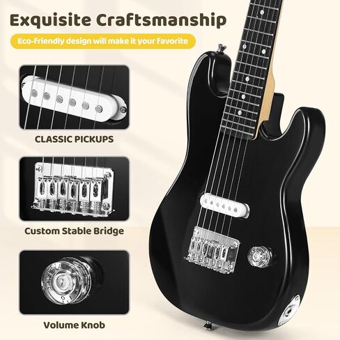 30 Inch Kids Electric Guitar Beginner Kits ST Style Mini Electric Guitar withAmp,Bag,Tuner, Picks, Cable, Strap, Strings (Black) in Saudi Arabia