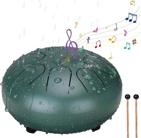 طبلة مطر من بابوري للحديقة الخارجية - طبلة مطر مطورة غير تشبع بالمياه للخارج عندما تمطر، 6 بوصات 8 نغمات طبلة مطر من الصلب، أداة طبلة المطر الموسيقية في الهواء الطلق (أخضر) in Kuwait