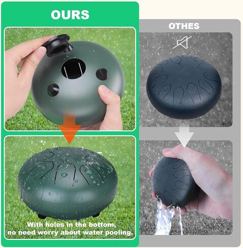 طبلة مطر من بابوري للحديقة الخارجية - طبلة مطر مطورة غير تشبع بالمياه للخارج عندما تمطر، 6 بوصات 8 نغمات طبلة مطر من الصلب، أداة طبلة المطر الموسيقية في الهواء الطلق (أخضر) in Kuwait