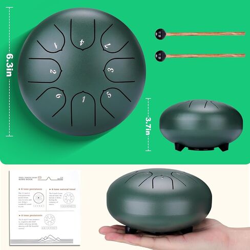 طبلة مطر من بابوري للحديقة الخارجية - طبلة مطر مطورة غير تشبع بالمياه للخارج عندما تمطر، 6 بوصات 8 نغمات طبلة مطر من الصلب، أداة طبلة المطر الموسيقية في الهواء الطلق (أخضر) in Kuwait